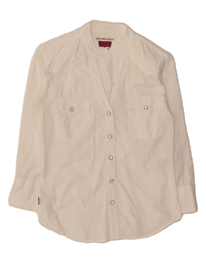 LEVI'S Womens 3/4 Sleeve Shirt UK 14 Medium Off White Cotton Vintage Levi's and Second-Hand Levi's from Messina Hembry 