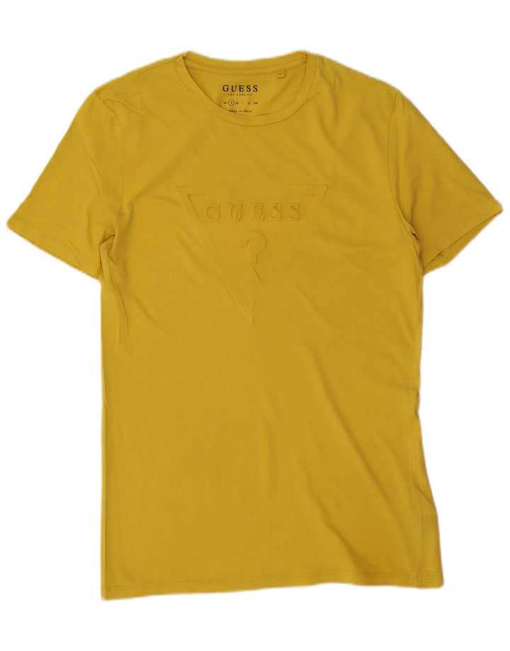 Guess Mens Graphic T-Shirt Top Small Yellow Cotton