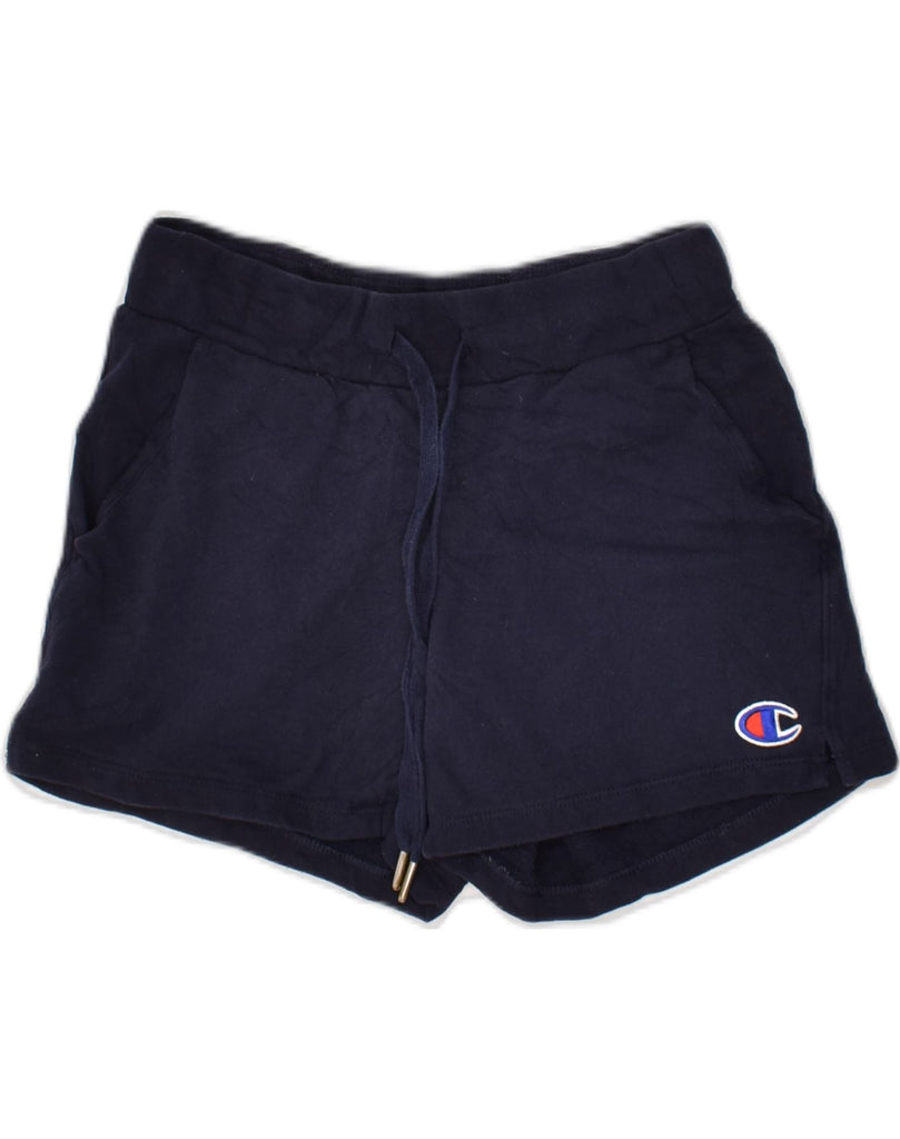 CHAMPION Womens Sport Shorts UK 6 XS Navy Blue Cotton | Vintage Champion | Thrift | Second-Hand Champion | Used Clothing | Messina Hembry 