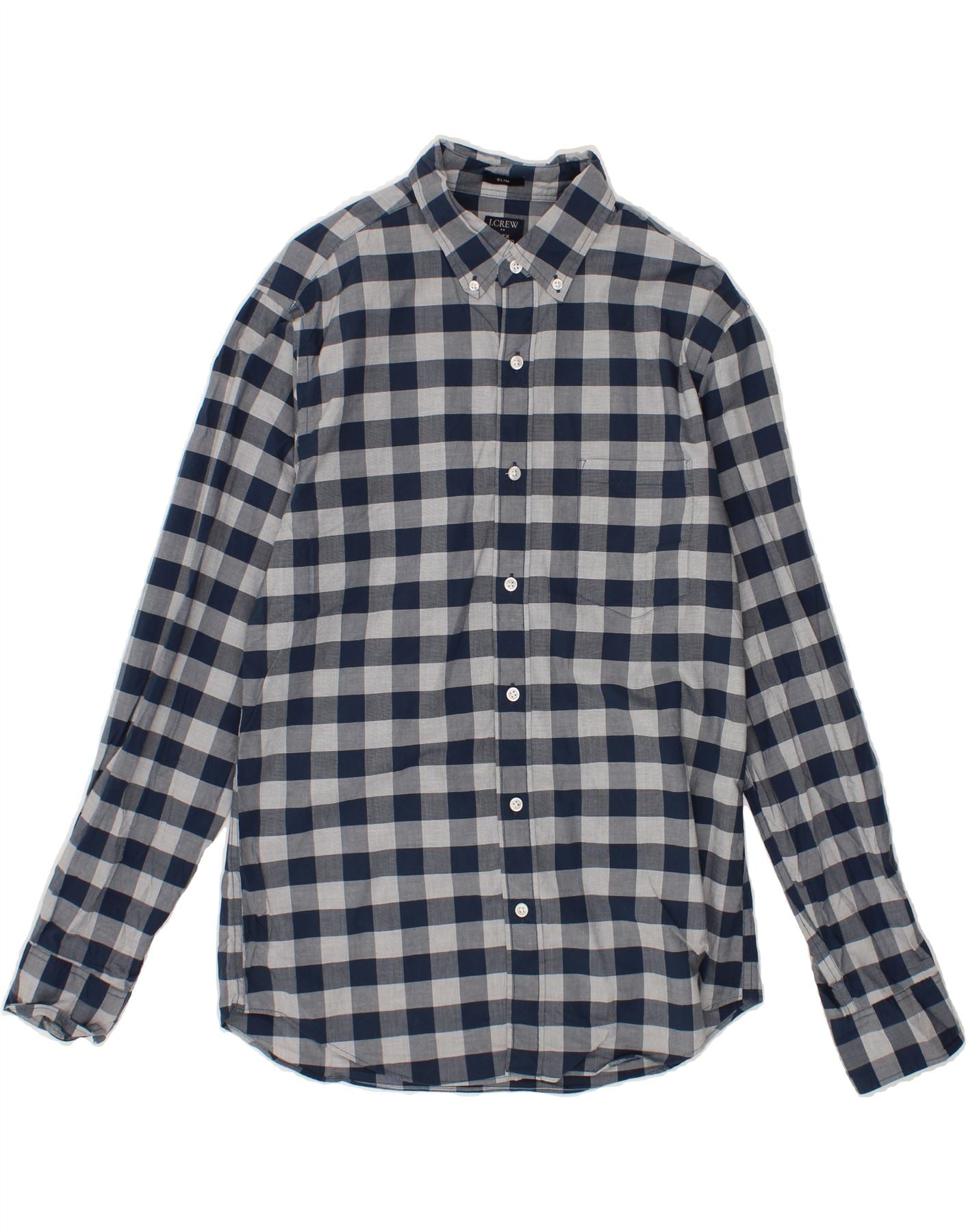 CREW Mens Shirt Medium Navy Blue Gingham Cotton Vintage