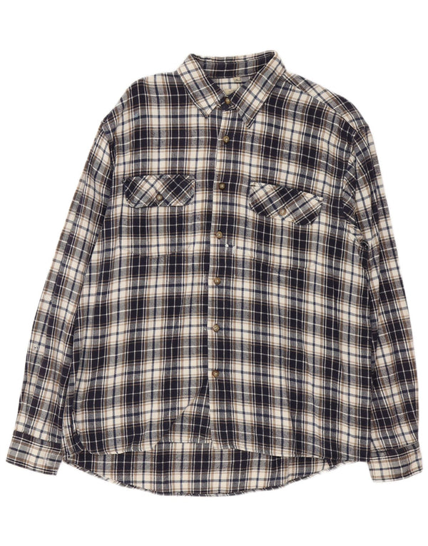 Vintage Mens Flannel Shirt XL Navy Blue Check Cotton