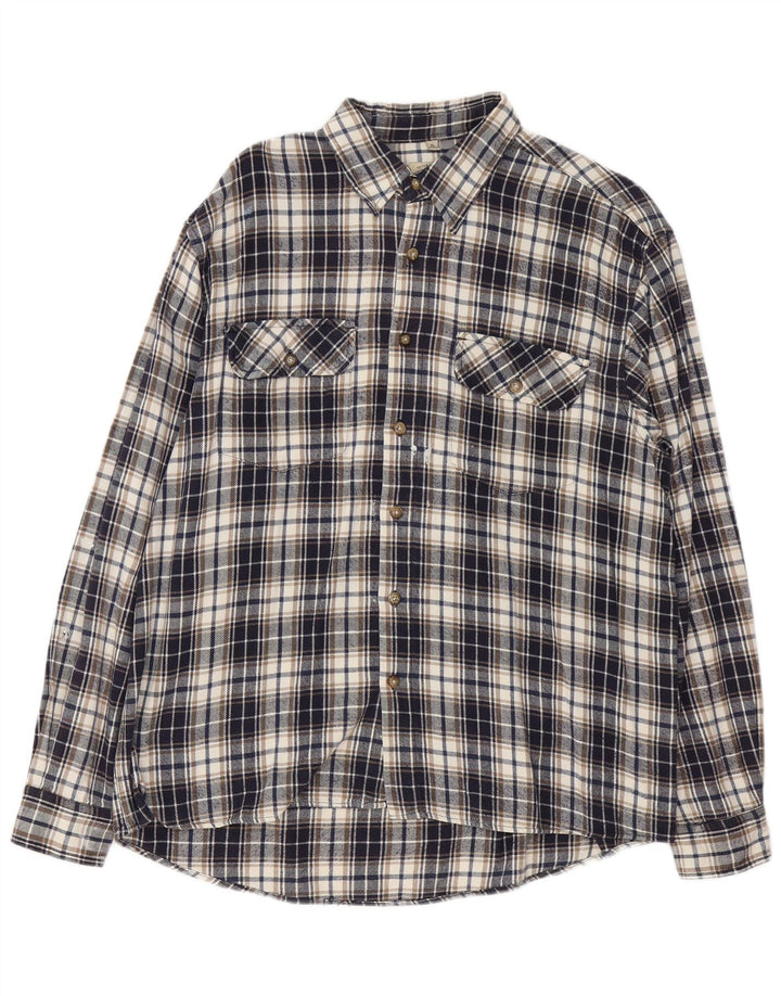Vintage Mens Flannel Shirt XL Navy Blue Check Cotton