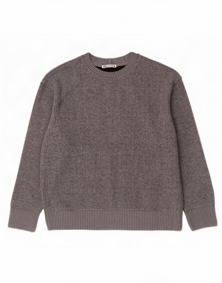 Zara Womens Crew Neck Jumper Sweater UK 14 Medium Grey Polyester
