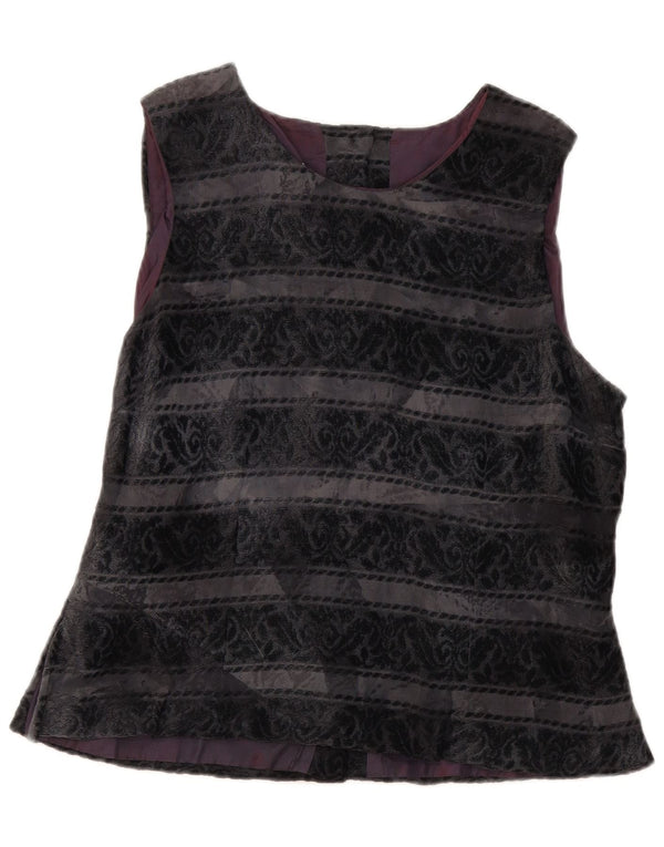 Michel Ambers Womens Sleeveless Shirt Blouse UK 16 Large Black Paisley