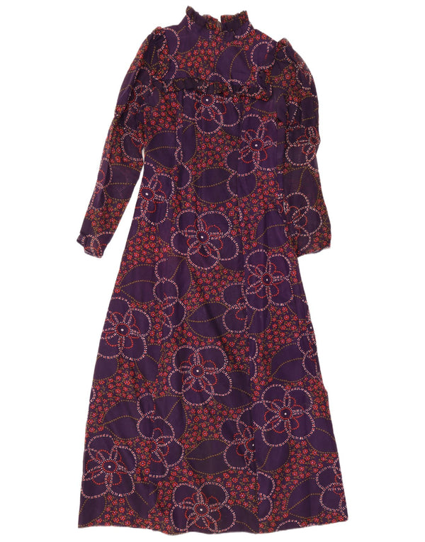 Vintage Womens Long Sleeve Maxi Dress EU 38 Medium Purple Floral