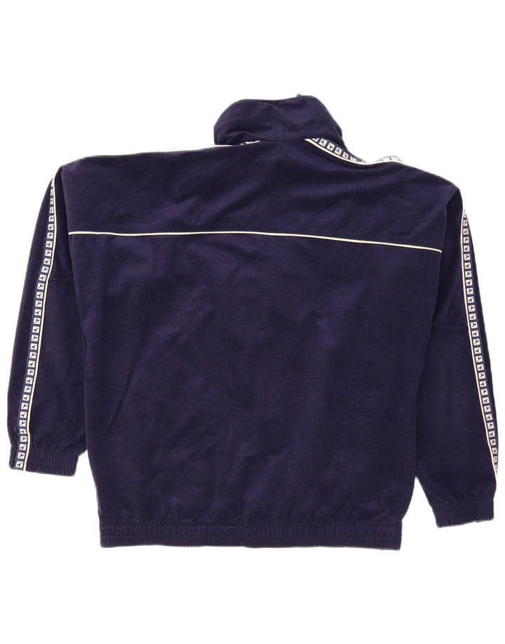 Diadora Mens Graphic Velour Tracksuit Top Jacket UK 38 Medium Navy Blue