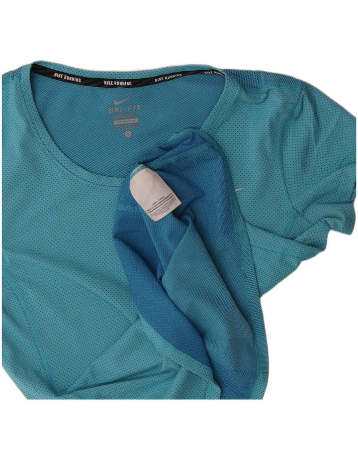 Nike Womens Dri Fit T-Shirt Top UK 10 Small Blue Colourblock Polyester