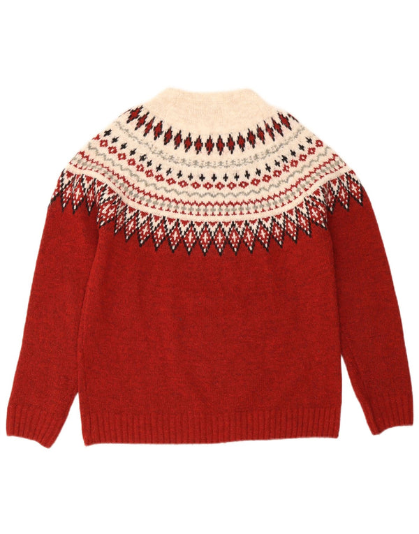 Rifle Womens Crew Neck Jumper Sweater UK 10 Small Burgundy Fair Isle