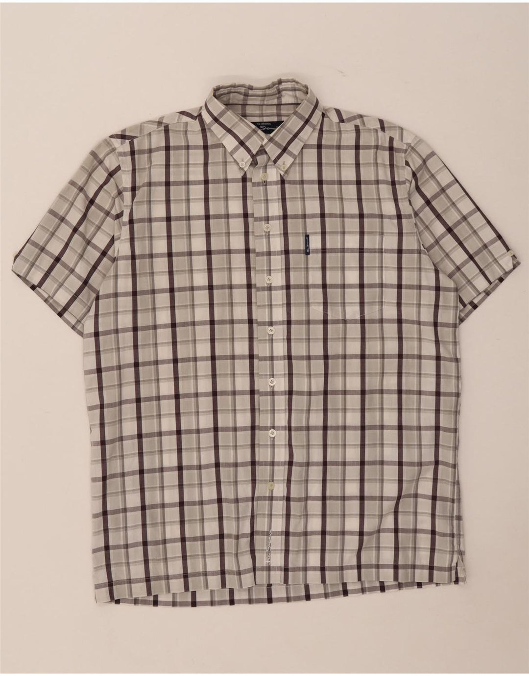 Ben Sherman Mens Short Sleeve Shirt Medium Grey Check Cotton