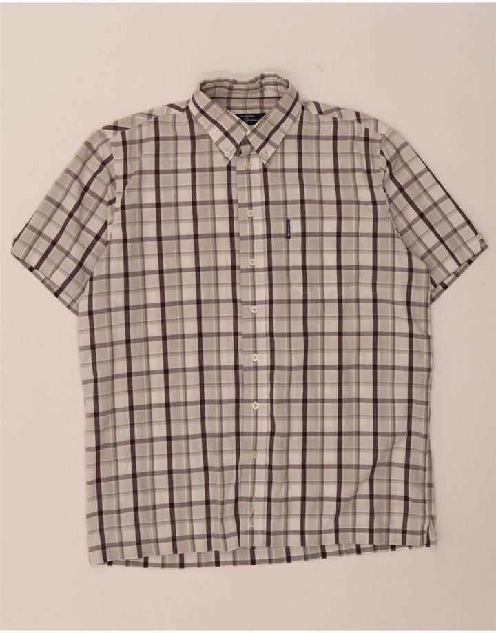 Ben Sherman Mens Short Sleeve Shirt Medium Grey Check Cotton