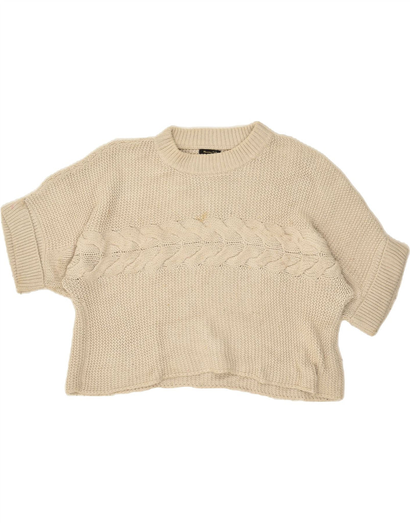 MASSIMO DUTTI Womens Crop Crew Neck Jumper Sweater UK 10 Small Beige | Vintage Massimo Dutti | Thrift | Second-Hand Massimo Dutti | Used Clothing | Messina Hembry 