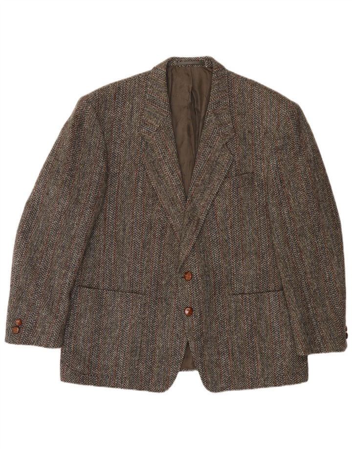 Harris Tweed Mens 2 Button Blazer Jacket UK 40 Large Brown Herringbone