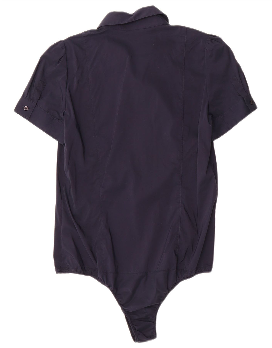 Atos Lombardini Womens Ruffle Front Shirt Bodysuit IT 46 Large Navy Blue