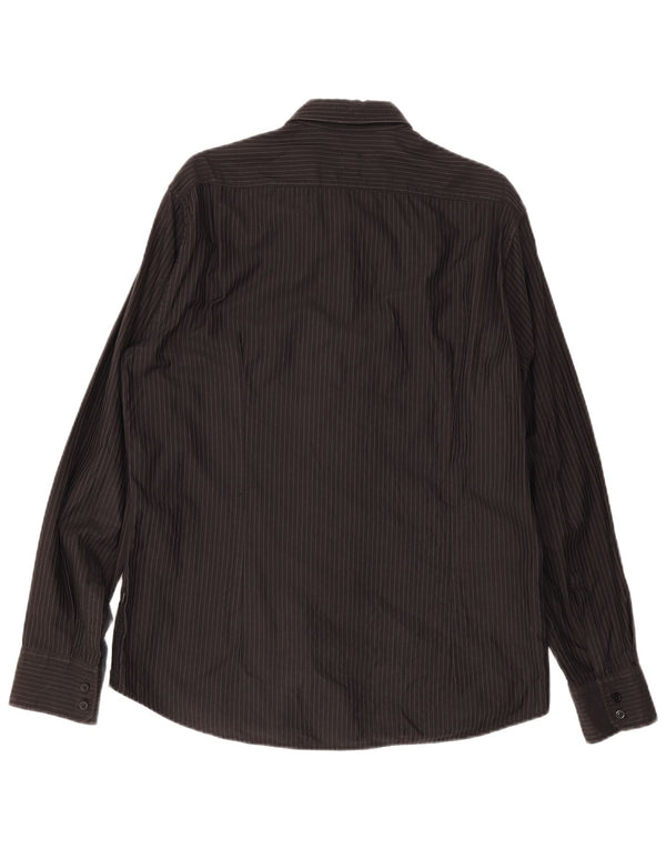 Hugo Boss Mens Fitted Shirt Large Black Striped Cotton