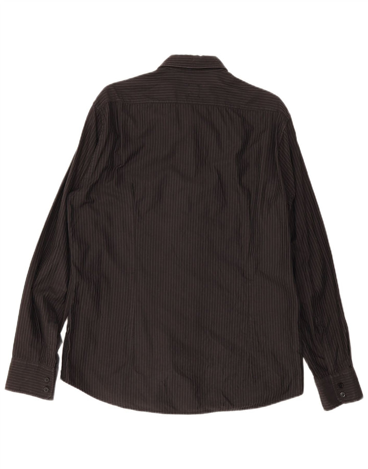 Hugo Boss Mens Fitted Shirt Large Black Striped Cotton