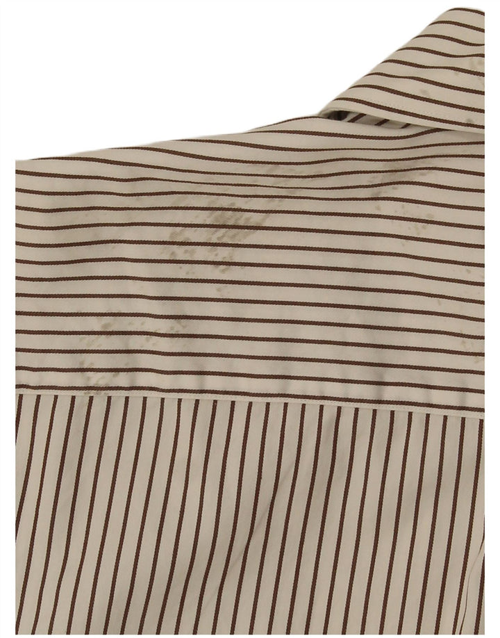 Massimo Dutti Mens Shirt Size 44 17 1/2 XL Off White Pinstripe