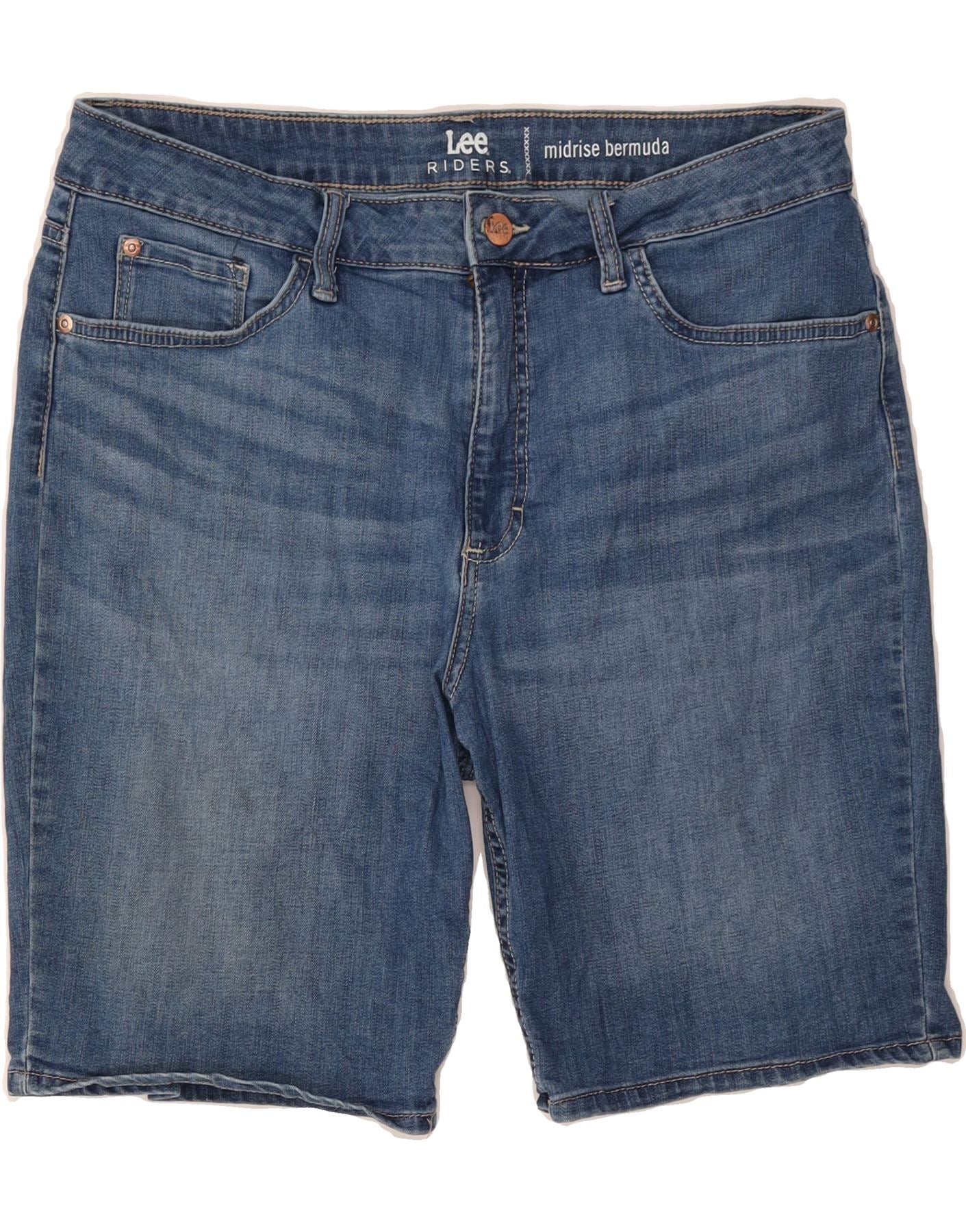 LEE Womens Riders Mid Rise Denim Shorts US 14 XL W32 Blue Cotton