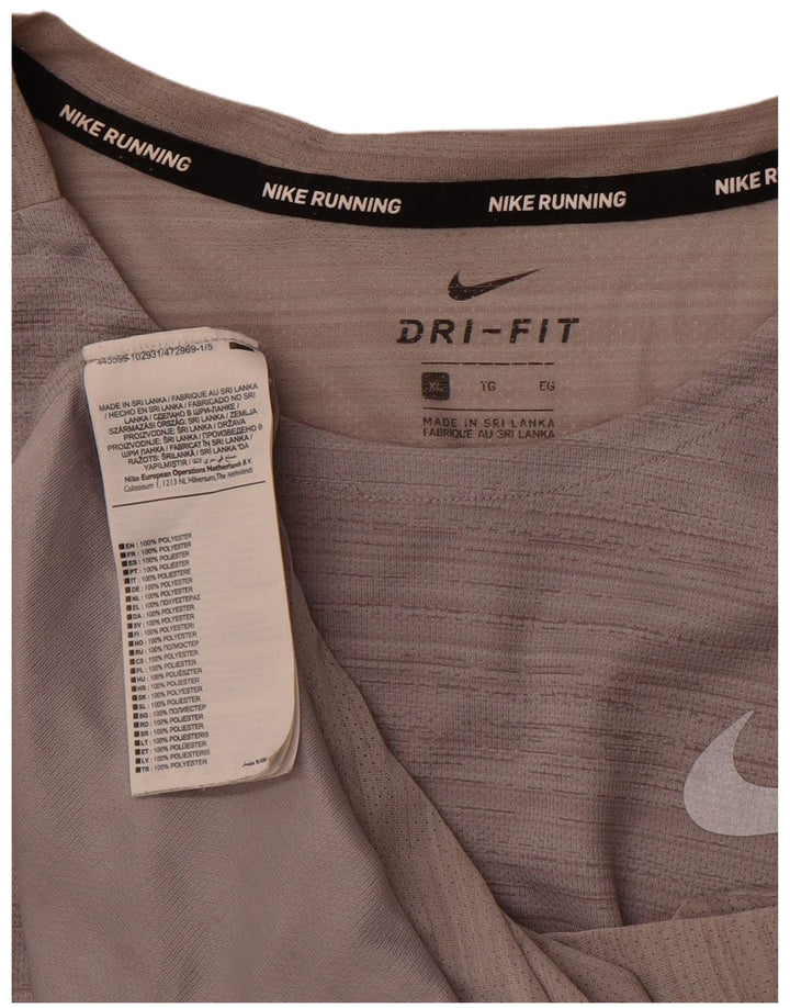 NIKE Mens Dri Fit T-Shirt Top XL Grey Striped Polyester