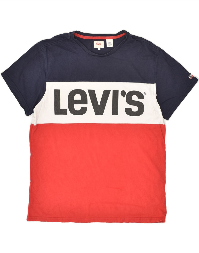 LEVI'S Mens Graphic T-Shirt Top Medium Red Colourblock Cotton | Vintage Levi's | Thrift | Second-Hand Levi's | Used Clothing | Messina Hembry 