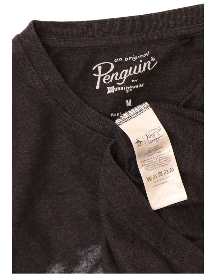 Penguin Mens Graphic T-Shirt Top Medium Black Cotton