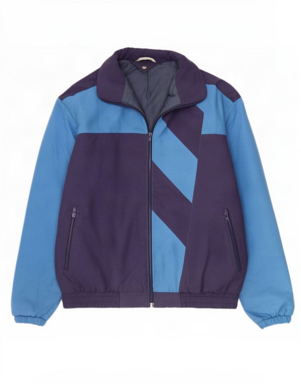 Vintage Mens Bomber Jacket UK 40 Large Navy Blue Colourblock Polyester