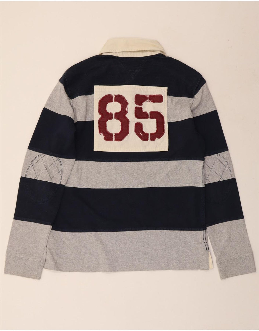 TOMMY HILFIGER Mens Graphic Rugby Polo Shirt Large Navy Blue Striped