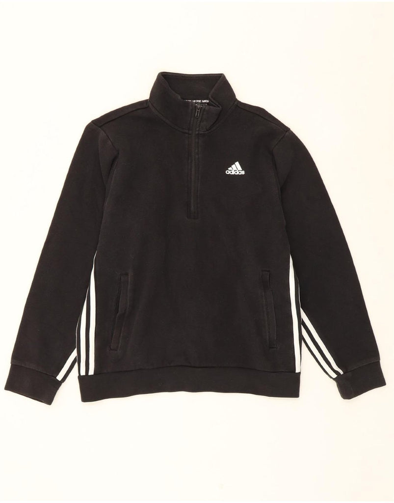ADIDAS Mens Zip Neck Sweatshirt Jumper Small Black Cotton Vintage Adidas and Second-Hand Adidas from Messina Hembry 