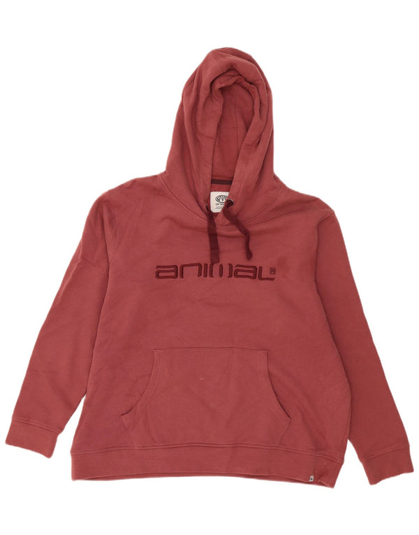 Animal Womens Graphic Oversized Hoodie Jumper UK 18 XL Red Cotton