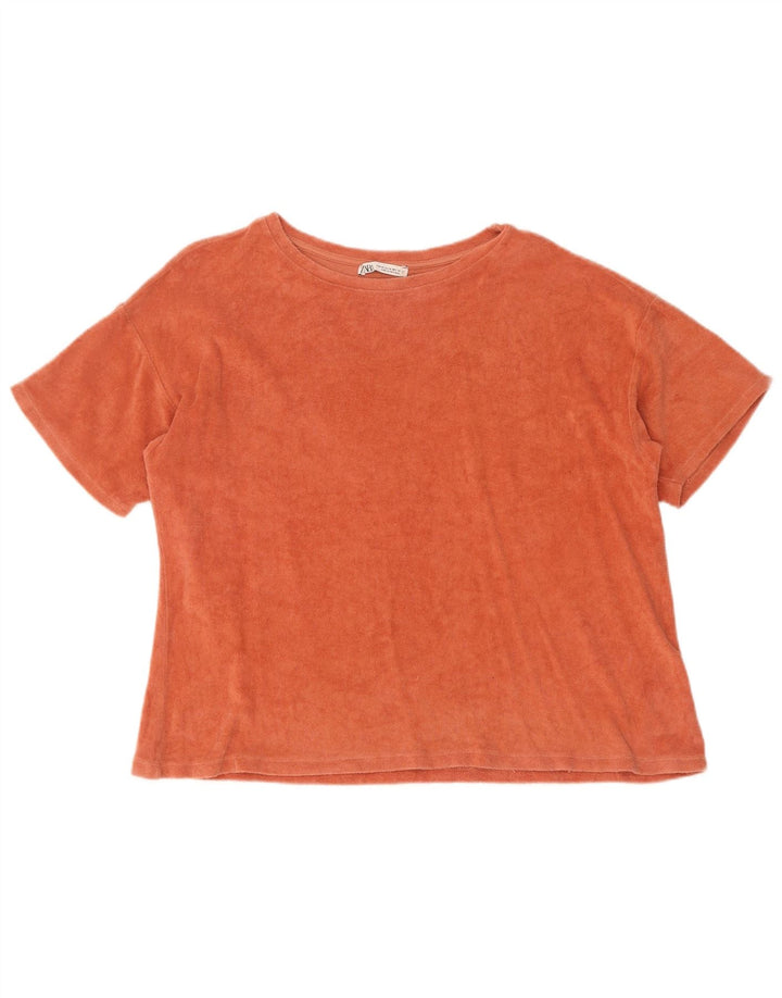 Zara Womens Velvet T-Shirt Top UK 14 Medium Orange