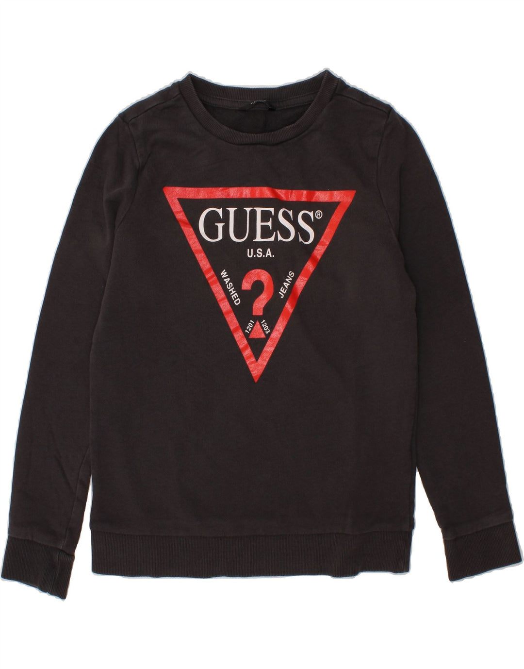 GUESS Boys Graphic Sweatshirt Jumper 7-8 Years Grey Cotton Vintage Guess and Second-Hand Guess from Messina Hembry 