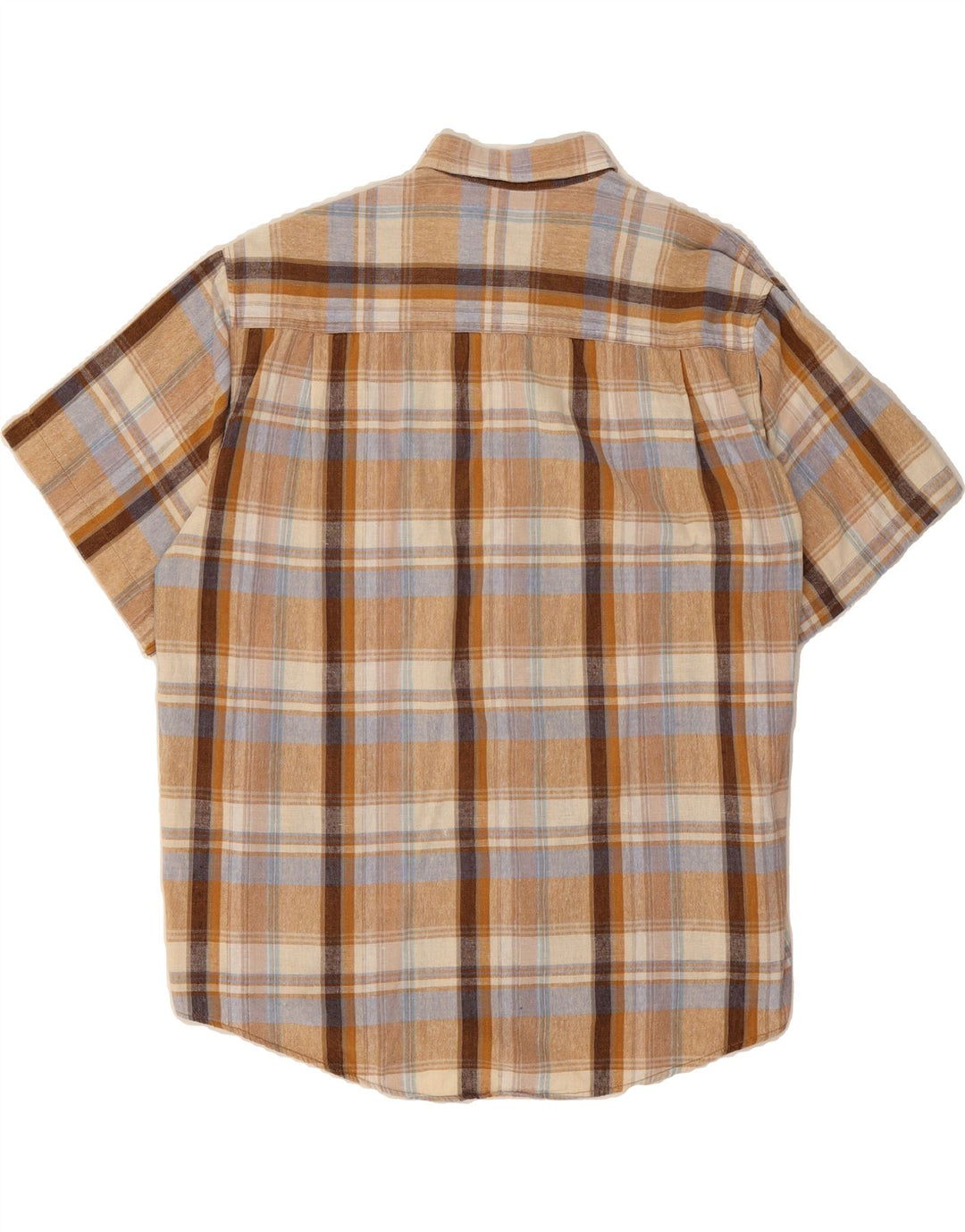 PREGO Mens Short Sleeve Shirt Large Brown Check Cotton Vintage Prego and Second-Hand Prego from Messina Hembry 