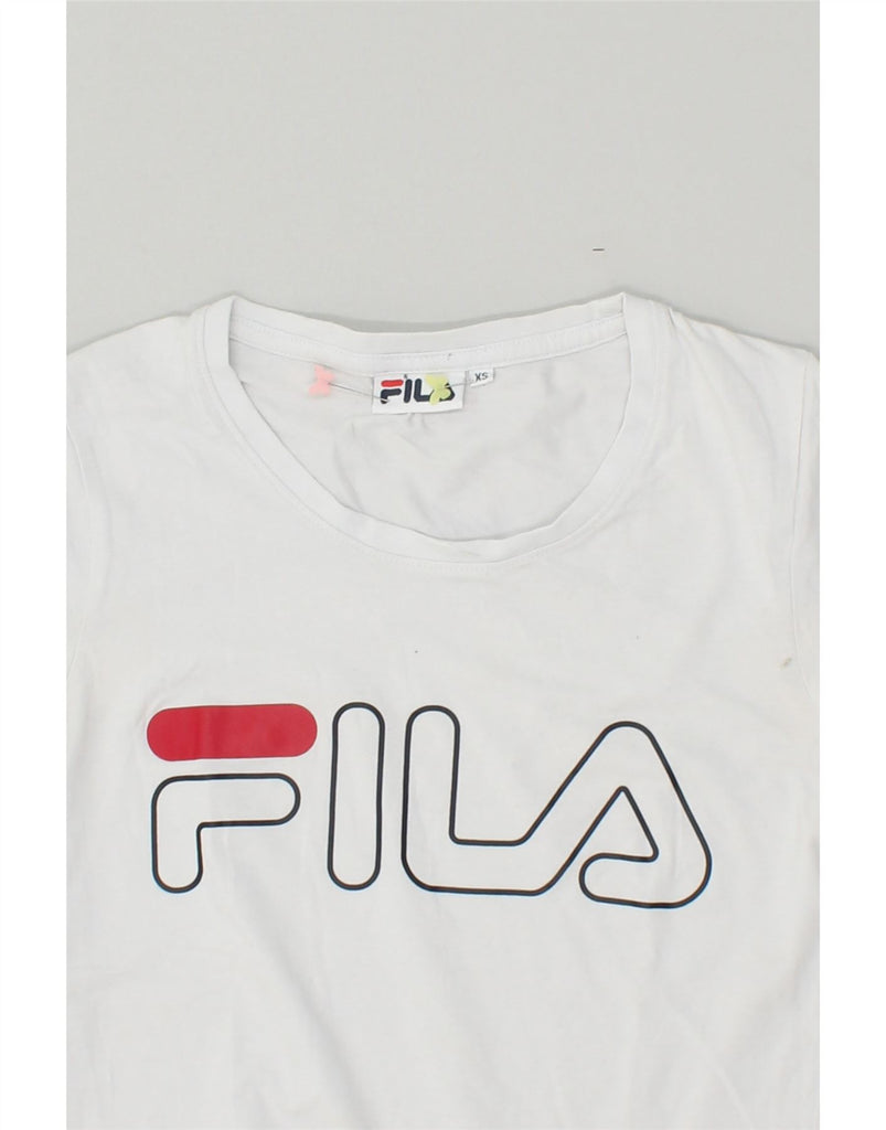 FILA Womens Graphic T-Shirt Top UK 6 XS Grey | Vintage Fila | Thrift | Second-Hand Fila | Used Clothing | Messina Hembry 