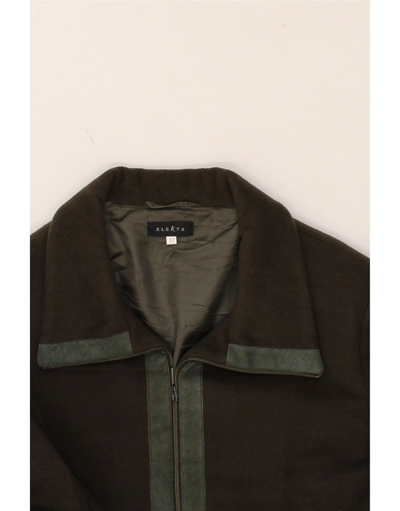 ELEKTA Womens Overcoat UK 12 Medium Khaki Colourblock Wool Vintage Elekta and Second-Hand Elekta from Messina Hembry 
