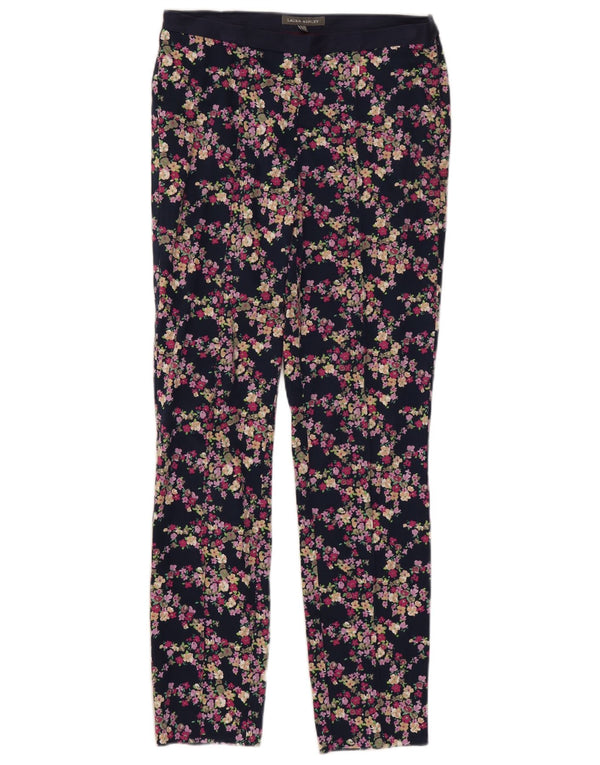 Laura Ashley Womens Casual Trousers UK 10 Small W30 L28 Navy Blue Floral