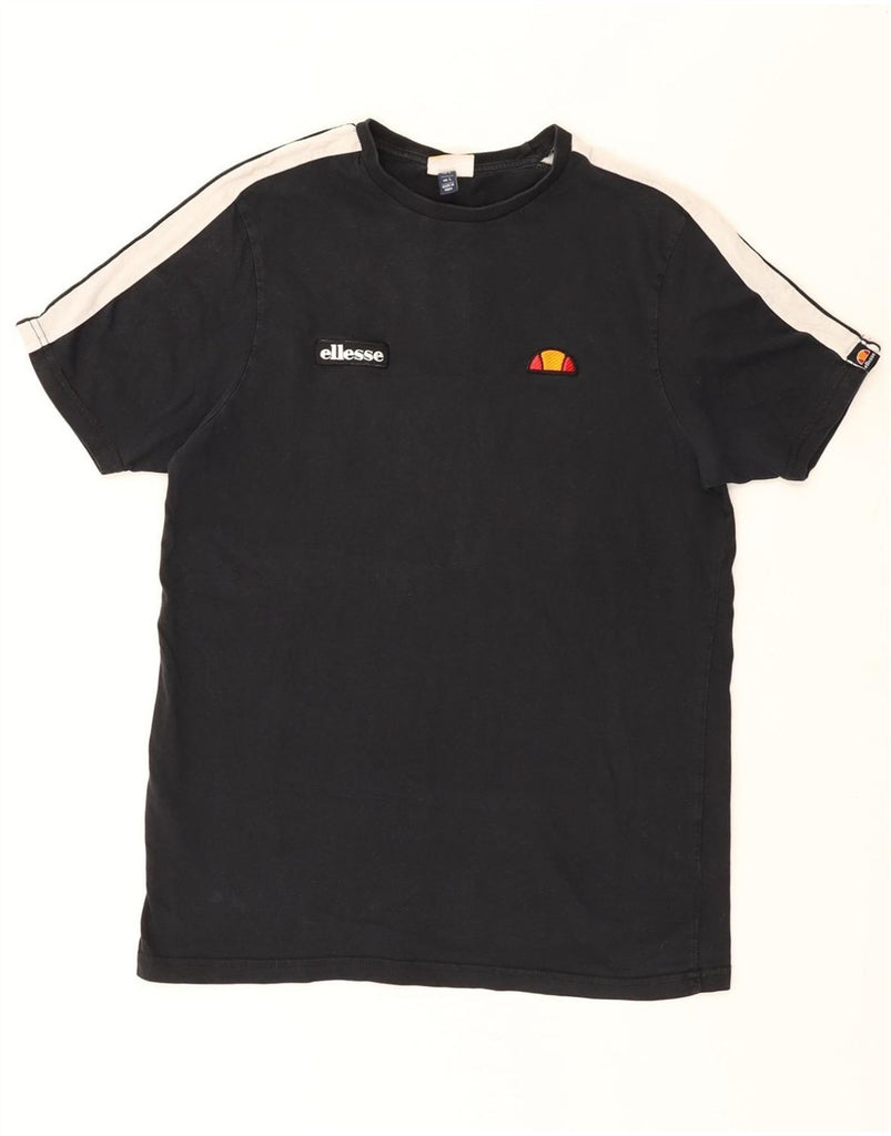 ELLESSE Womens T-Shirt Top UK 16 Large Black Colourblock Cotton Vintage Ellesse and Second-Hand Ellesse from Messina Hembry 