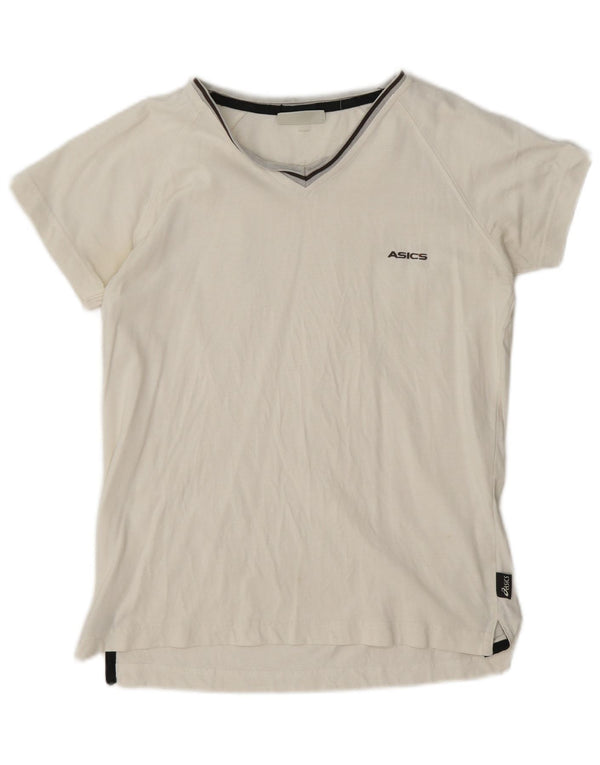 Asics Womens T-Shirt Top UK 12 Medium White Cotton