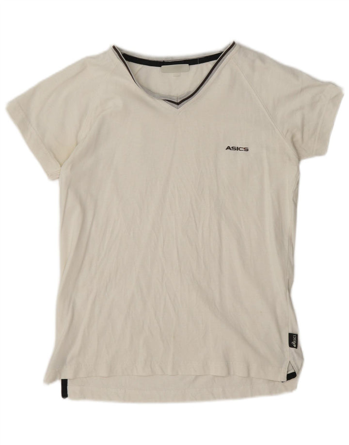 Asics Womens T-Shirt Top UK 12 Medium White Cotton