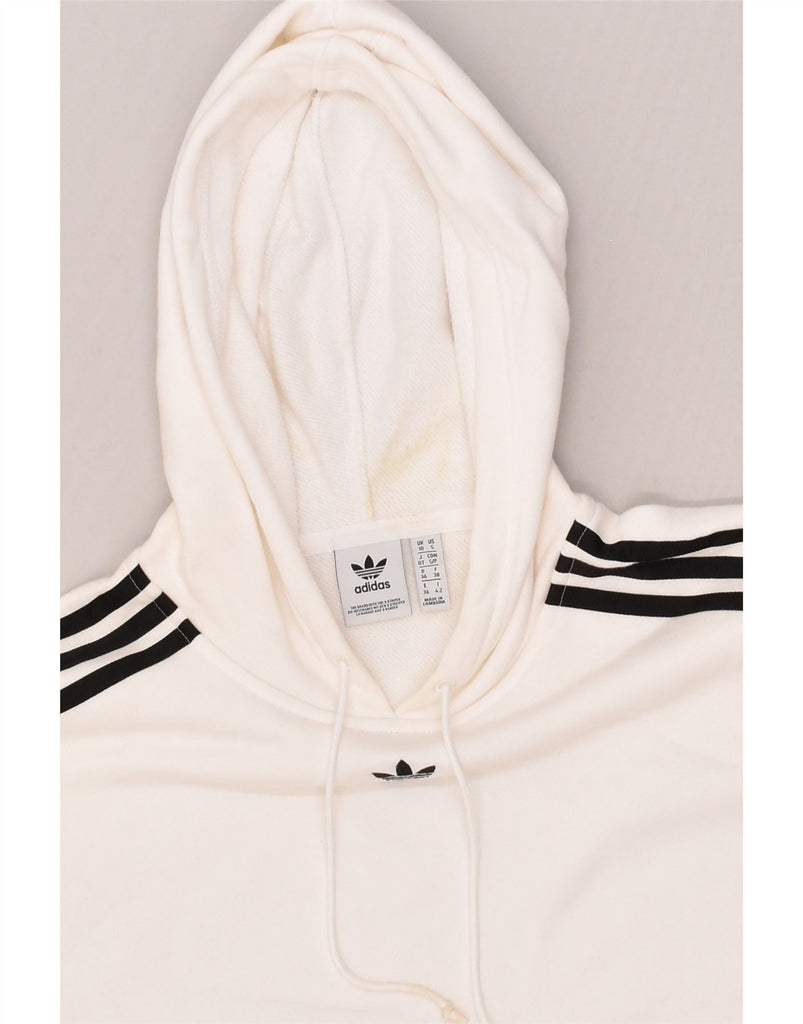 ADIDAS Womens Crop Hoodie Jumper UK 10 Small White Cotton | Vintage Adidas | Thrift | Second-Hand Adidas | Used Clothing | Messina Hembry 