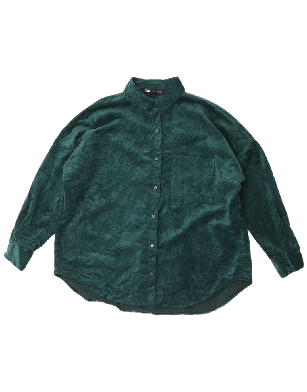 Zara Womens Oversized Corduroy Shirt UK 14 Medium Green Polyester