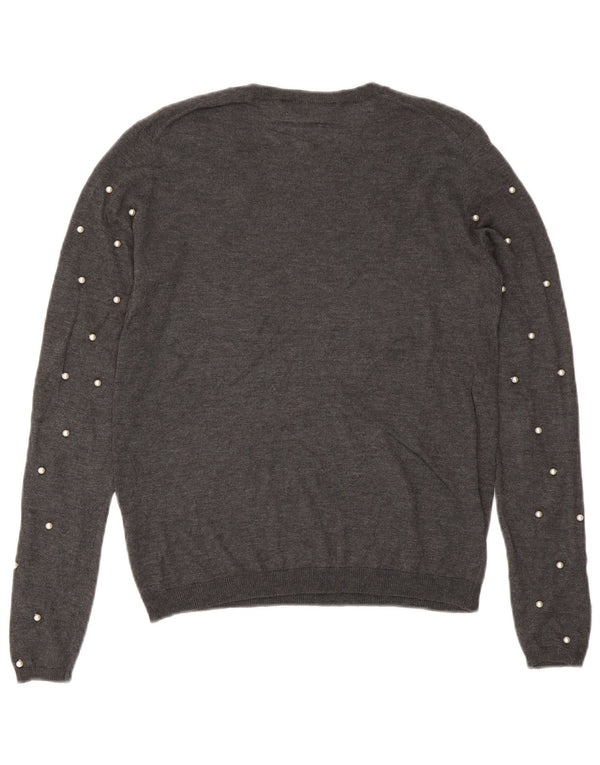 Zara Womens Crew Neck Jumper Sweater UK 10 Small Grey Modal