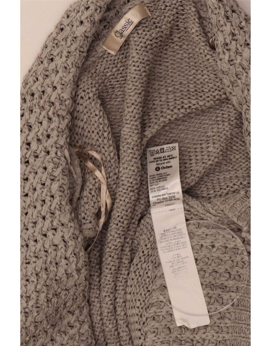 Marks & Spencer Womens Classic Open Cardigan Sweater UK 16 Large Grey