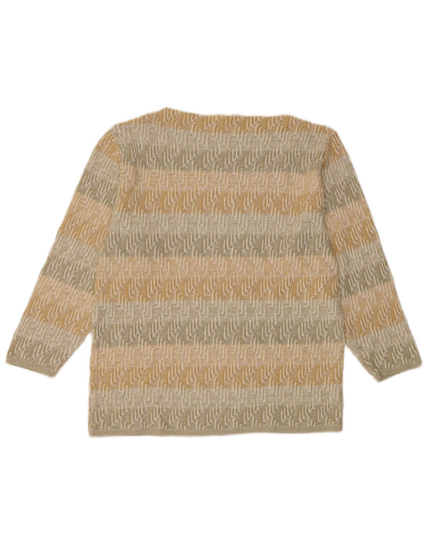 Vintage Womens Boat Neck Jumper Sweater UK 14 Large Beige Geometric Acrylic