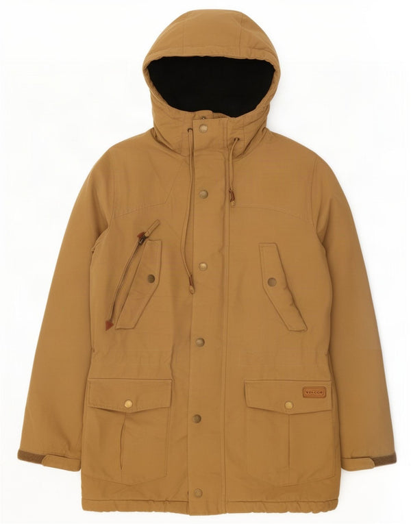 Volcom Mens Hooded Sherpa Parka Jacket UK 36 Small Beige Cotton