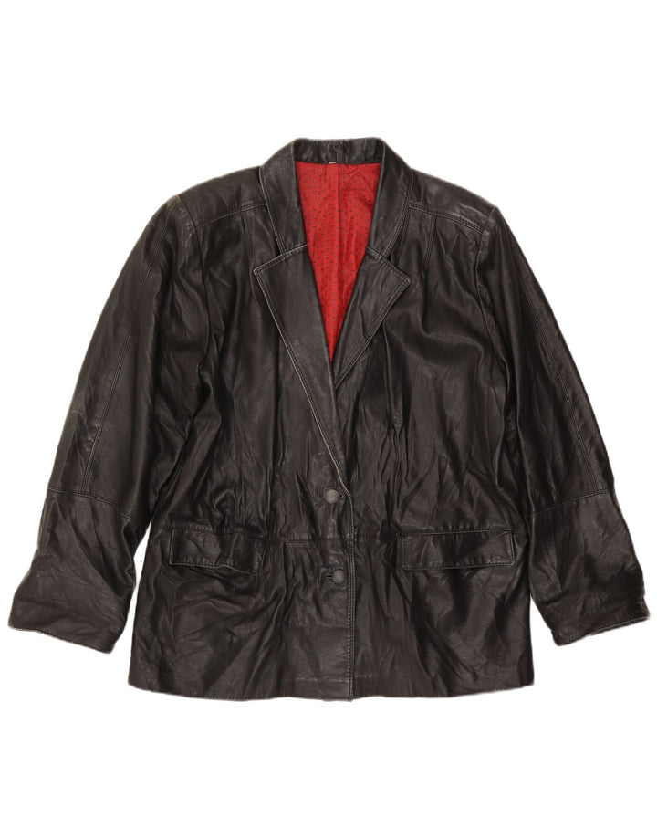 Vintage Womens Leather Jacket IT 50 XL Black Leather