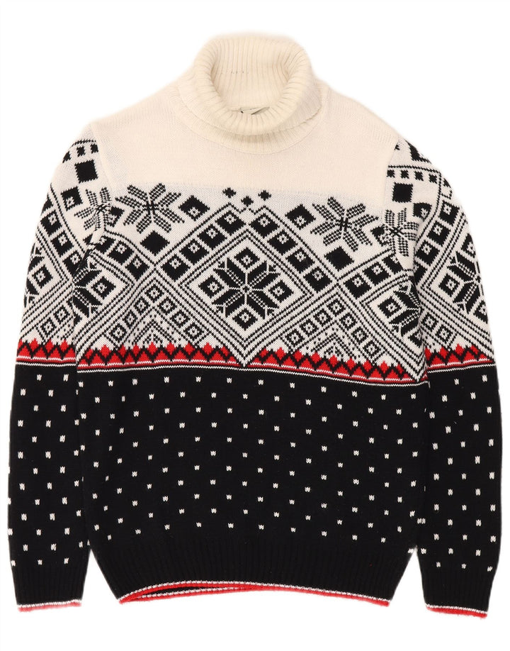 Vintage Mens Roll Neck Jumper Sweater Small Black Fair Isle