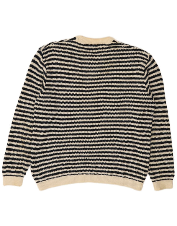 Zara Mens Crew Neck Jumper Sweater Medium Off White Striped Cotton