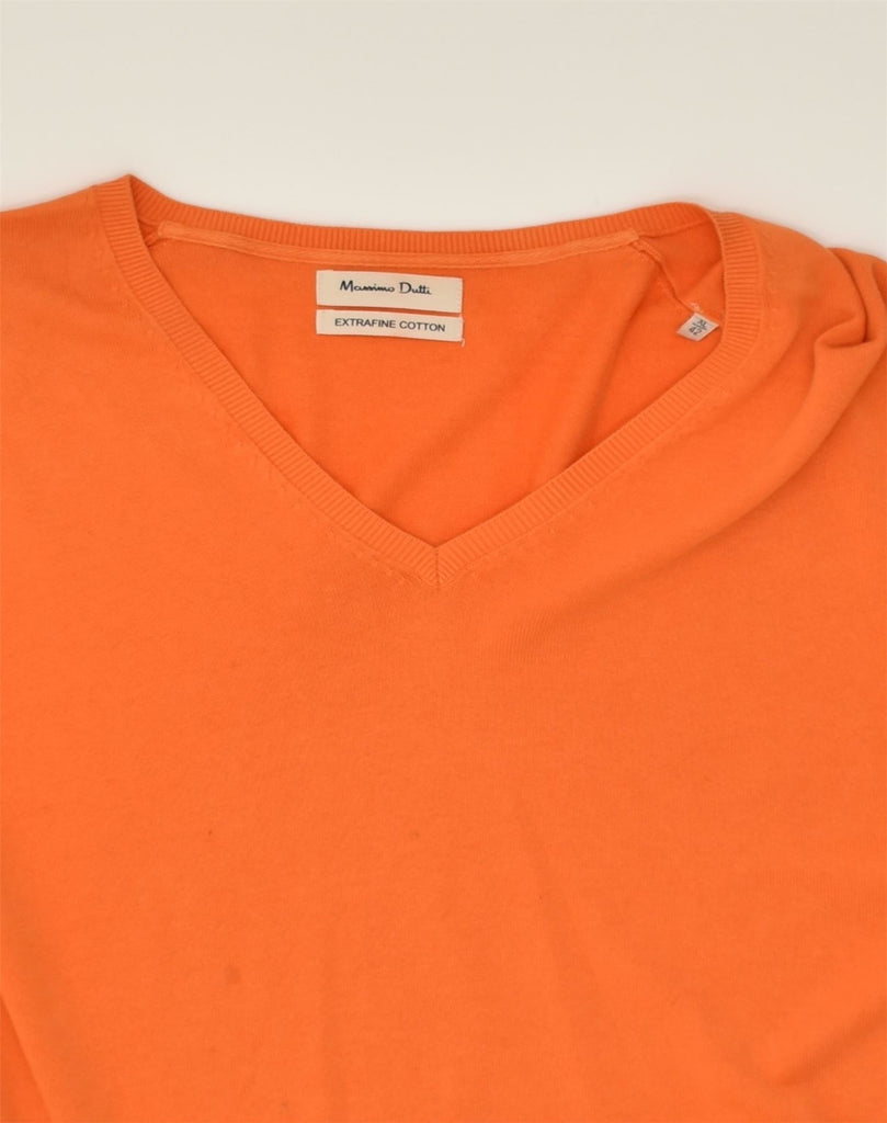 MASSIMO DUTTI Mens V-Neck Jumper Sweater XL Orange Cotton | Vintage Massimo Dutti | Thrift | Second-Hand Massimo Dutti | Used Clothing | Messina Hembry 