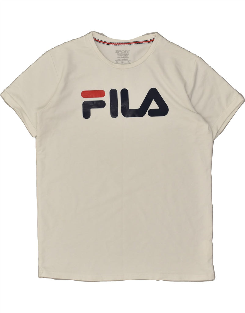 FILA Womens Graphic T-Shirt Top UK 18 XL White Cotton | Vintage Fila | Thrift | Second-Hand Fila | Used Clothing | Messina Hembry 