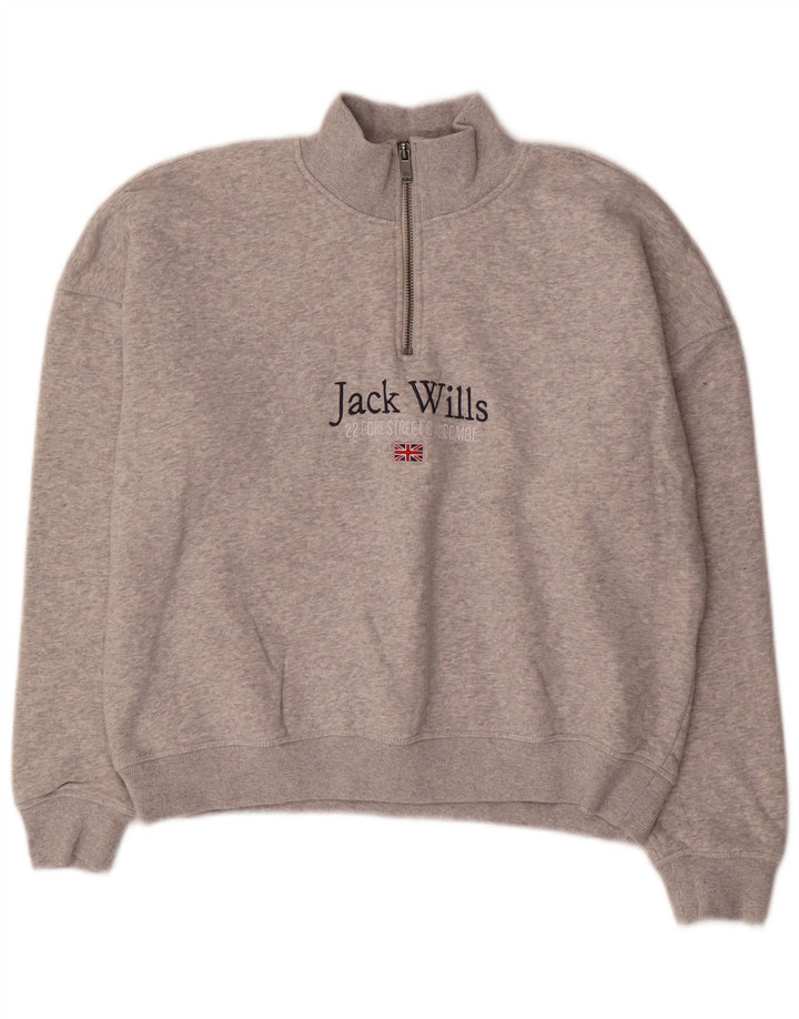 Jack Wills Womens Oversized Graphic Sweatshirt Jumper UK 10 Small Grey