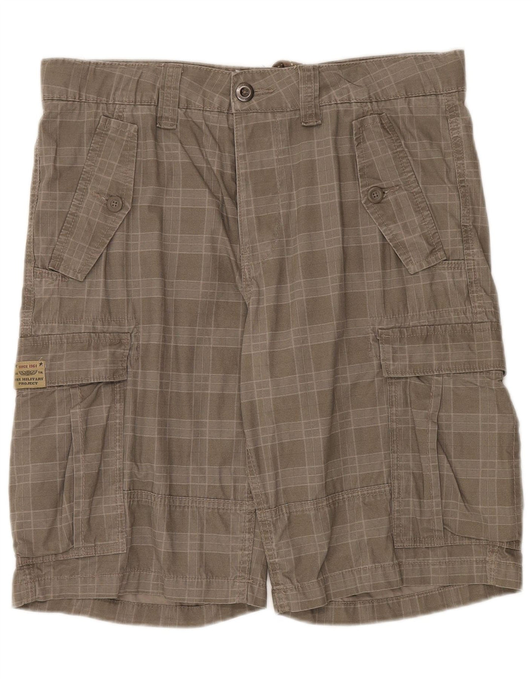 Vintage Mens Cargo Shorts IT 50 Large W36 Khaki Check Cotton